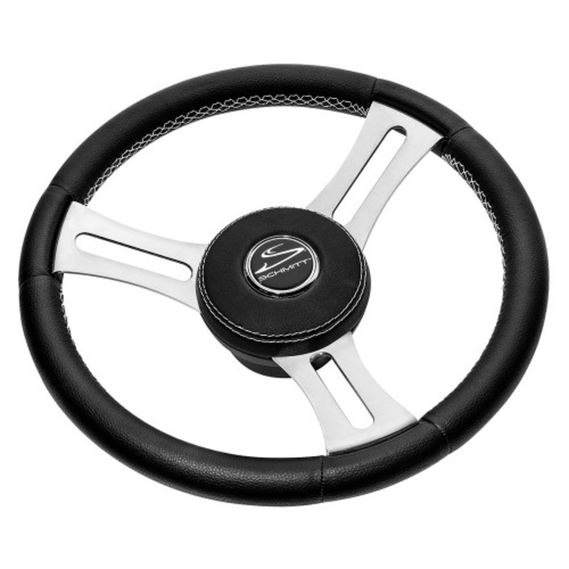 Schmitt  Ongaro Torcello Elite 14 Wheel – Black Leather  Cap – White Stitching – Polished SS Spokes – 3/4 Tapered Shaft