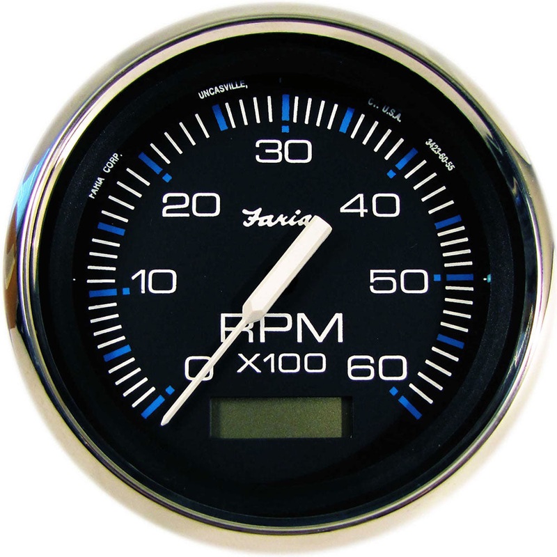 Tachometer With Hourmeter Chesapeake Black SS Inboard Or IO 6K RPM – Faria Beede Instruments