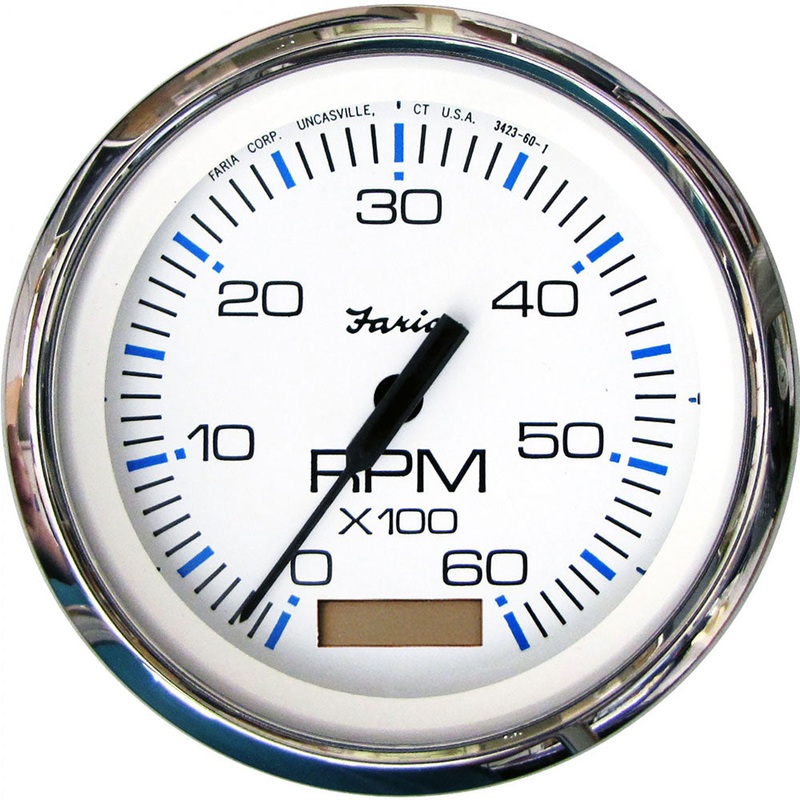 Tachometer With Hourmeter Chesapeake White SS Inboard Or IO 6K RPM – Faria Beede Instruments