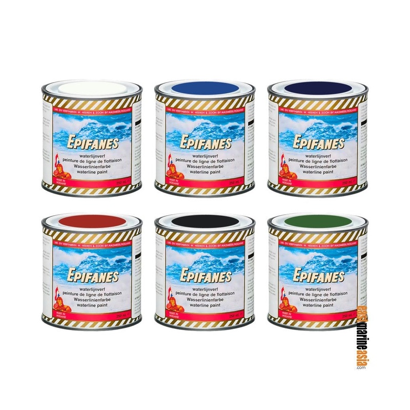 Epifanes Waterline Paint|White|Light Blue|Dark Blue|Red|Black|Green|250 mL|Piece (WLPW.250)|Piece (WLP007.250)|Piece (WLP008.250)|Piece (WLP016.250)|Piece (WLP019.250)|Piece (WLP218.250)