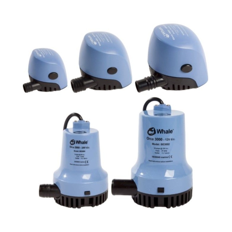 Whale Orca Bilge Pump|3000 GPH (189 LPM)|500 GPH (32 LPM)|950 GPH (59 LPM)|1300 GPH (82 LPH)|2000 GPH (126 LPM)|12 Vdc|24 Vdc|Piece (BE3002)|Piece (BE0500)|Piece (BE0950)|Piece (BE1450)|Piece (BE1454)|Piece (BE2002)|Piece (BE2004)|Piece (BE3004)